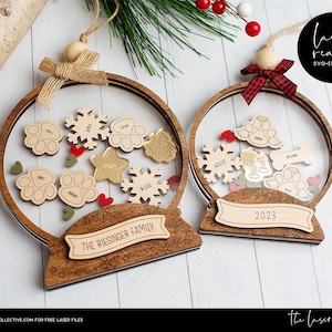 Adorno navideño familiar personalizado en formato SVG para láser - Archivo de adorno con forma de bola de nieve - Adorno cortado con láser para hacer tú mismo para regalos - Archivo SVG