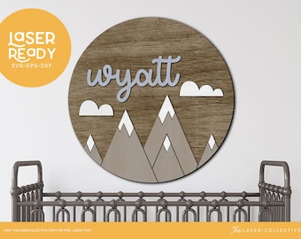 Holzschild Laserdatei Berge mit Name für Kinderzimmer