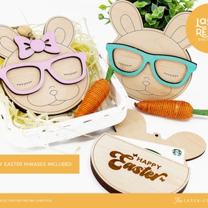 Porta carte regalo di Pasqua File laser Coniglietto con occhiali - File laser di Pasqua - File SVG laser di Pasqua - File tagliato al laser di Pasqua - Porta carte regalo