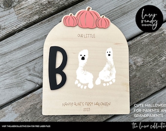 Our Little Boo Footprints Laser File - Halloween Laser File - Baby Laser File - Laser Ready SVG For Baby Sign - Baby FootPrints Laser File