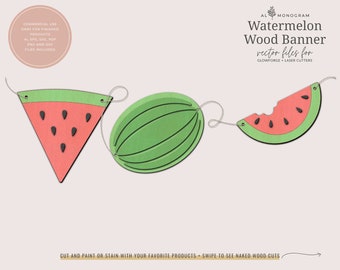 Watermelon Wood Banner Files for Glowforge or Laser Cutters | Watermelon Banner | Watermelon Pennant