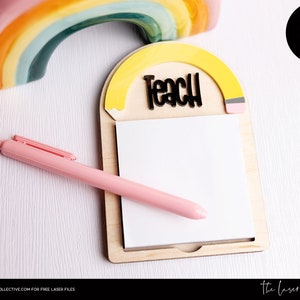 Arquivo a laser de apreciação do professor - Suporte para notas adesivas Arquivo a laser - Lápis arco-íris Suporte para notas Post It Arquivo SVG a laser - Arquivos a laser para professores