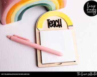 Fichier laser d'appréciation de l'enseignant - fichier laser support pense-bête - fichier laser SVG support post it crayon arc-en-ciel - fichiers laser enseignant
