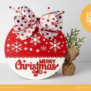 Christmas Round Door Hanger Laser File for Christmas with Snowflakes Sign