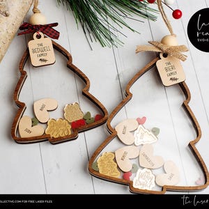File SVG laser per ornamenti natalizi personalizzati per la famiglia - File per ornamenti a forma di albero di Natale - Ornamento tagliato al laser fai da te per regali - File SVG