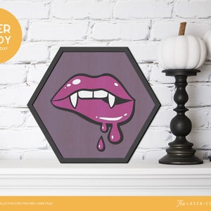 Archivo láser de letrero de Halloween con labios de vampiro para corte por láser