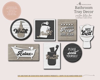 Bathroom Tray Decor Laser Cut Files | Laser Cut Files | Tiered Tray Files | Tiered Tray SVG
