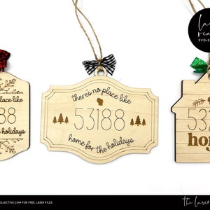 Adornos navideños de código postal para el hogar Archivo láser para láseres - Archivo láser navideño - Archivo SVG navideño - Archivo láser de adornos familiares