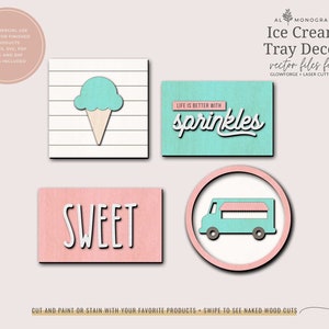 Ice Cream Tiered Tray Decor | Glowforge Tiered Tray | Laser Cut Files | Summer Tray | Farmhouse Tray Decor | Tray Decor Files