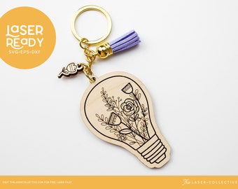Keychain Laser File Lightbulb with Flowers