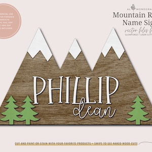 Mountain Range Name Sign for Glowforge | Laser Cut File | Nursery Name Sign SVG
