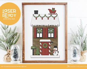 Fichier de découpe laser de Noël Cottage pour la décoration intérieure