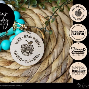 Set of 8 Teacher Theme Engraved Wristlet Keychain Laser Files | Teacher Keychain Laser Files | Teacher Appreciation Laser File