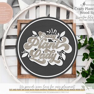 Archivo de corte láser para letrero de madera de Crazy Plant Lady