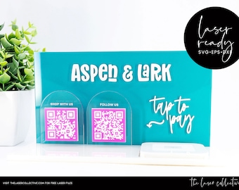 Craft Market QR Sign with Square Reader Holder Laser File for Logo and Customer Payments