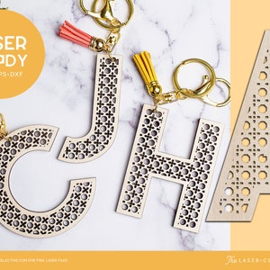 Rattan Cane Pattern Initial Keychain Laser Cutting Template for Gifts