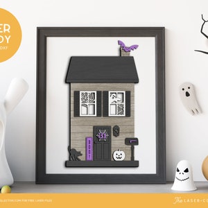 Halloween Laser File for Glowforge Laser Cutters Featuring a Haunted Cottage