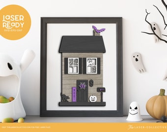 Halloween Laser File for Glowforge Laser Cutters Featuring a Haunted Cottage