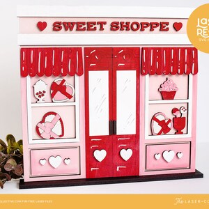 Valentijn laserbestand Sweet Shoppe Storefront Woondecoratie voor Valentijnsdag lasersnijprojecten