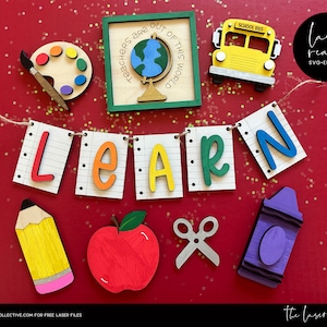 Back to School gelaagde lade laserbestand - laserbestand leraar - onderwijsblad decor laserbestand set - miniborden laserbestand - schoollaserbestand