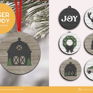 Farmhouse Christmas Ornaments for Laser Cutting