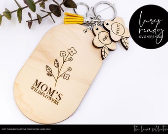 Personalized Mother's Day Laser File - Mom's Wildflowers Keychain Laser File for Mom with Engraved Children's Names