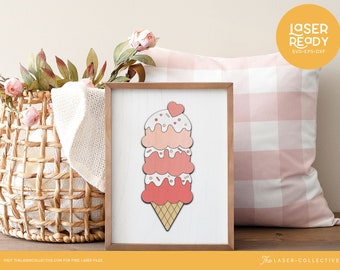 Valentine Laser File with Ice Cream Design for Farmhouse Decor and Gift Giving