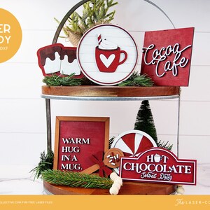 Hot Cocoa Christmas Tray Decor Laser Files Christmas Laser File for Tiered Tray
