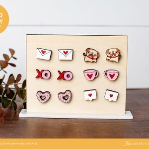 Orecchini di San Valentino File laser Love Pug per orecchini a perno e taglio laser