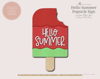 Hello Summer Popsicle Laser File - Commercial Friendly Design for Glowforge, Aeon, Thunder, Omtech and More Laser Cutting Machines