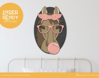Pinup Horse Laser File Animal with Glasses Sign for Laser Cutting