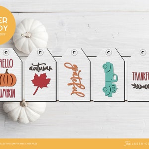 Fall Laser File Autumn Wood Tags for Home Decor and Tiered Trays - Laser Cutting File for Fall