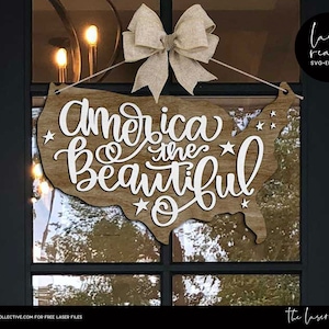 4th of July Laser File - Fourth of July Laser Cut File - Door Hanger Laser File - Patriotic Sign Laser File Design - USA Rustic Laser File