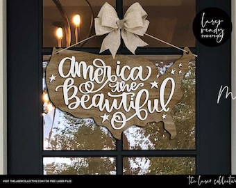 4th of July Laser File - Fourth of July Laser Cut File - Door Hanger Laser File - Patriotic Sign Laser File Design - USA Rustic Laser File