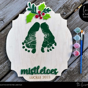 Mistelzweige Fußabdrücke Laserdatei - Baby Laserdatei - Weihnachtslaserdatei - Fußabdrücke Weihnachtslaser SVG - Laser bereit SVG für Weihnachten
