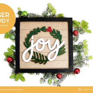 Letrero navideño con diseño de alegría Archivo láser para cortadoras láser como Glowforge o Thunder