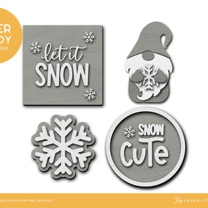 Let It Snow Farmhouse Tray Decor | Laser Cut Files for Trays | Christmas Tray Decor Glowforge File