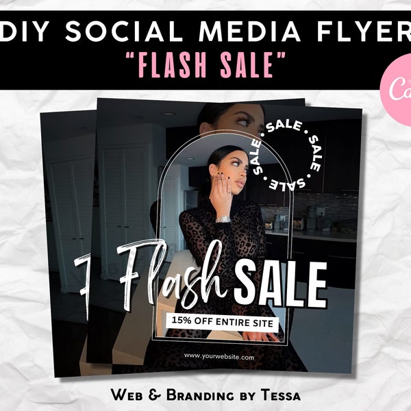 DIY Black and White Flash Sale Boutique Flyer Fashion Social Media Template, Editable Canva Template, DIY Instagram Template, Custom Flyer