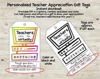 Virtual Teacher Appreciation Tags Distance Learning Personalized
