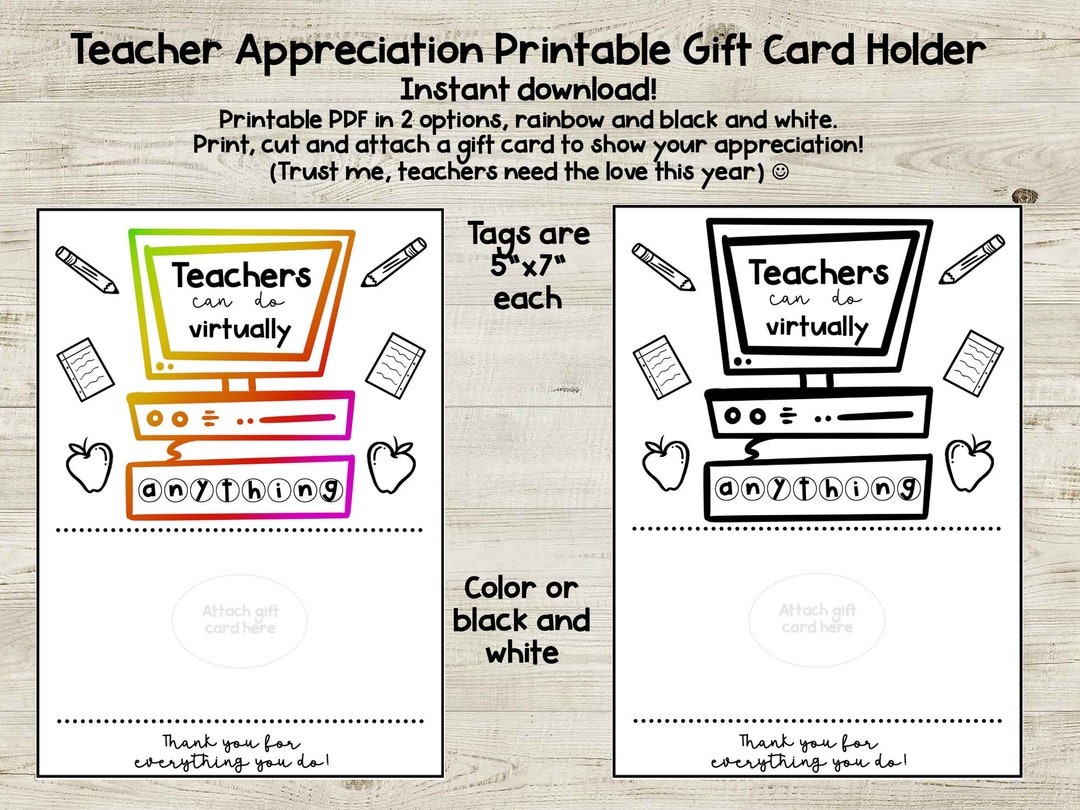 Teacher Appreciation Gift Card Holder Printable DIY - Etsy