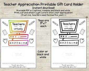 Teacher Appreciation Gift Card Holder Printable DIY