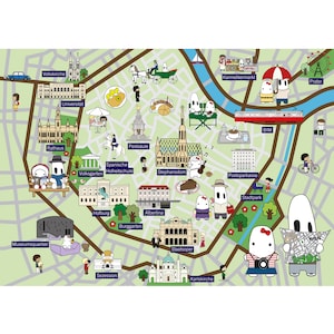 Vienna city map postcard: all sights at a glance