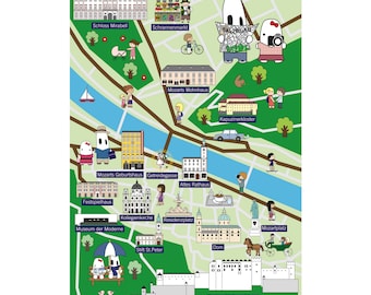 Carte postale de la ville de Salzbourg : tous les sites touristiques en un coup d'œil