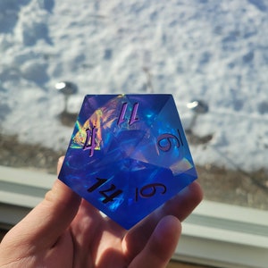 Purple Velvet: Giant 76mm handmade sharp edge d20 for tabletop games, D&D, pathfinder and more!