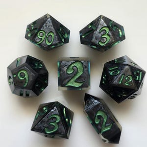 Meteor - Handmade, Sharp Edge Resin Dice Set, 7 Piece Set, Dungeons and Dragons, RPG Dice, Textured Dice, Insert Dice