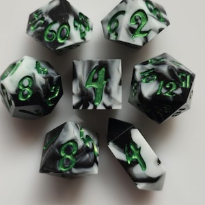 Mossy Stone- Handmade, Sharp Edge Resin Dice Set, 7 Piece dice set, Dungeons and Dragons, RPG Dice, Ranger Dice, Forest Dice