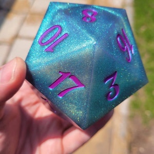 Glimmerberry: Giant 76mm handmade sharp edge d20 for tabletop games, D&D, pathfinder and more!