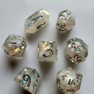 Chrome Blizzard - 7 Piece Sharp Edge Dice, Handmade, Resin Dice Set, Dungeon and Dragons, DnD Gifts