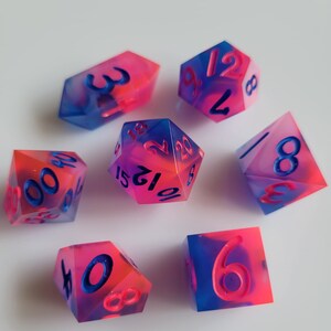 Clouds of Duality- Handmade, Sharp Edge Resin Dice Set, 7 Piece dice set, Dungeons and Dragons, RPG Dice, Neon Dice, Fluorescent Dice