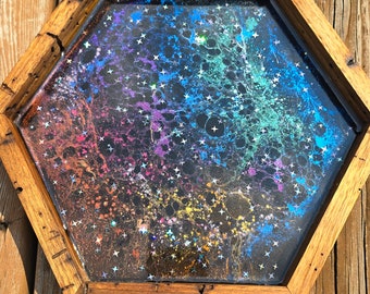 Nebula - Dice Tray, Handmade, Space Design, Unique Patterned Hardwood Dice Rolling Tray